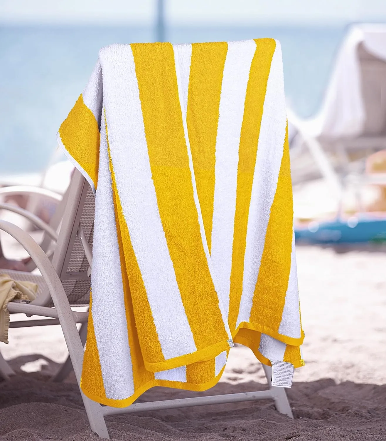 Utopia Towels 4 Pack Cabana Stripe Beach Towel, 30 by 60 Inches, Oversized 100% Ring Spun Cotton Pool Towels, Highly Absorbent Quick Dry Bath Towels for Bathroom, and Swim, Yellow
