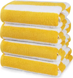 Utopia Towels 4 Pack Cabana Stripe Beach Towel, 30 by 60 Inches, Oversized 100% Ring Spun Cotton Pool Towels, Highly Absorbent Quick Dry Bath Towels for Bathroom, and Swim, Yellow