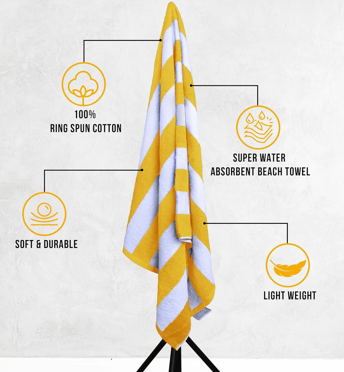 Utopia Towels 4 Pack Cabana Stripe Beach Towel, 30 by 60 Inches, Oversized 100% Ring Spun Cotton Pool Towels, Highly Absorbent Quick Dry Bath Towels for Bathroom, and Swim, Yellow