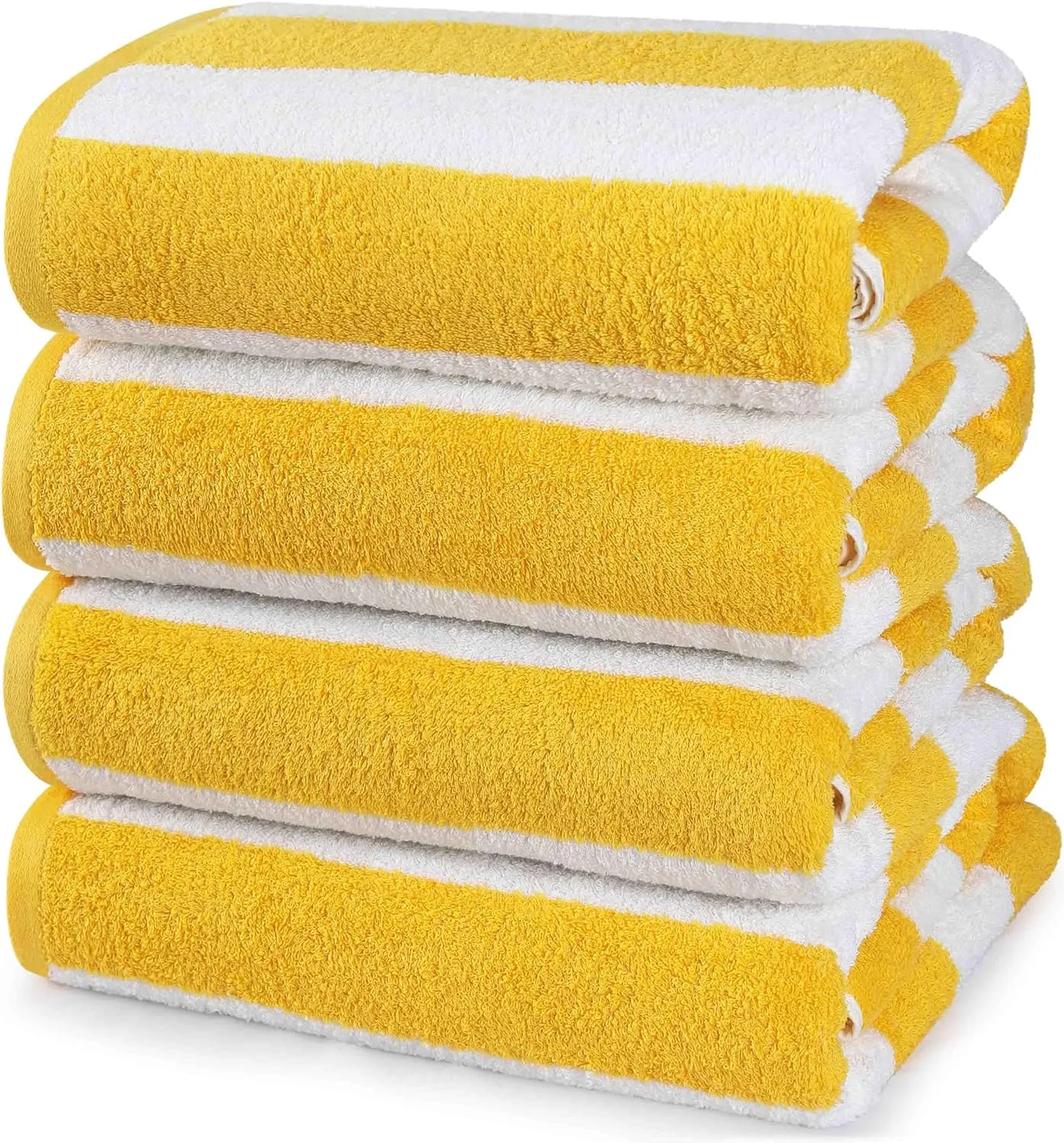 Utopia Towels 4 Pack Cabana Stripe Beach Towel, 30 by 60 Inches, Oversized 100% Ring Spun Cotton Pool Towels, Highly Absorbent Quick Dry Bath Towels for Bathroom, and Swim, Yellow