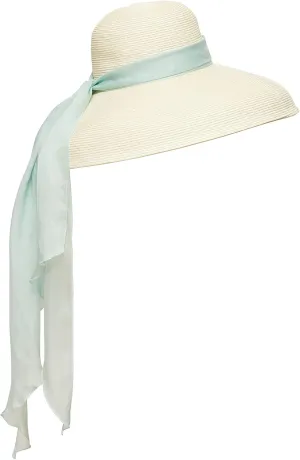 Utopiat MIU Oversized Straw Holiday Beach Natural White Hat W/Silk Scarf