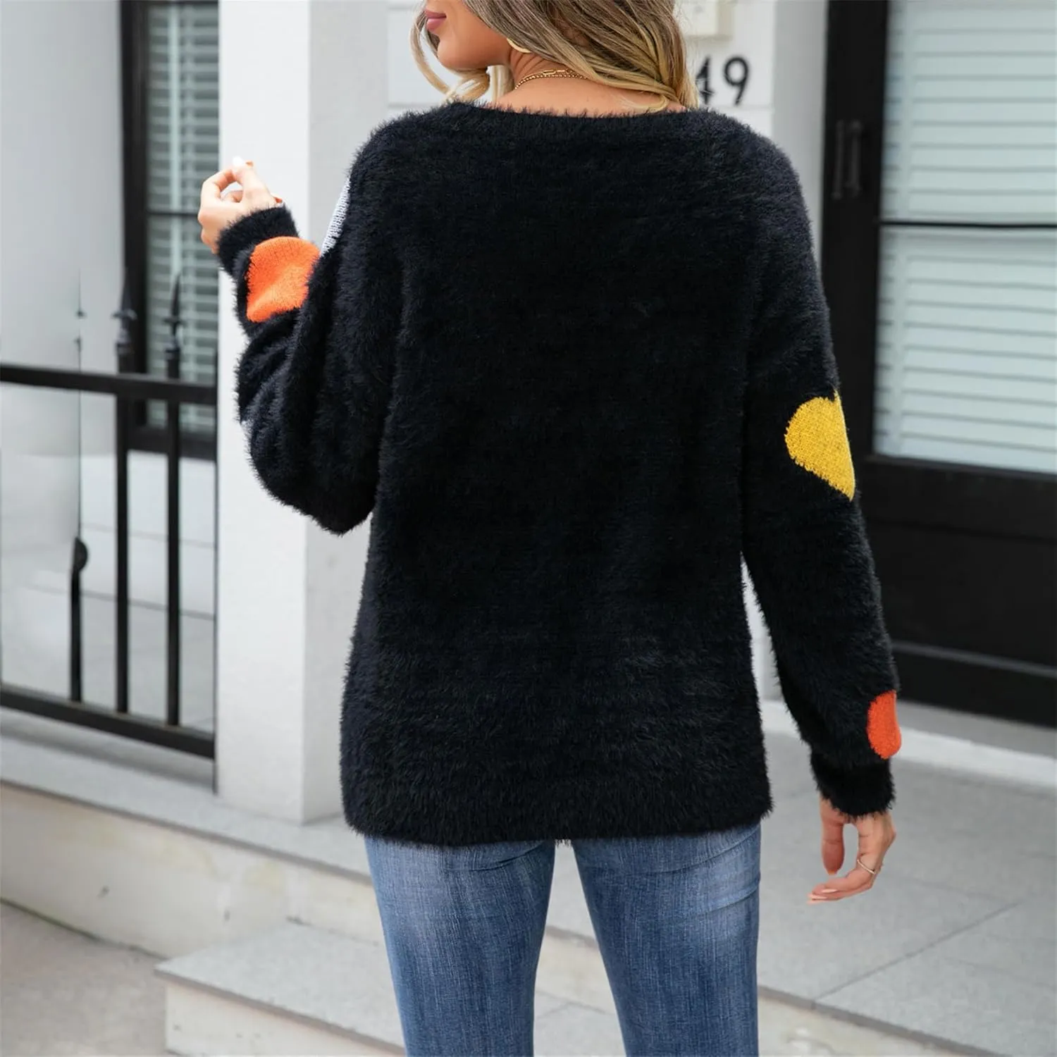 Valentine Sweater for Women Romantic Oversized Heart Print Long Sleeve Crew Neck Sweatshirt Casual Cute Pullover Top
