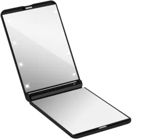 VALICLUD LED Lighted Makeup Mirror Portable Compact Folding Vanity Mirror with LED Lights Rotation for Easy Viewing for Travel and Makeup Application Low Light Conditions Black