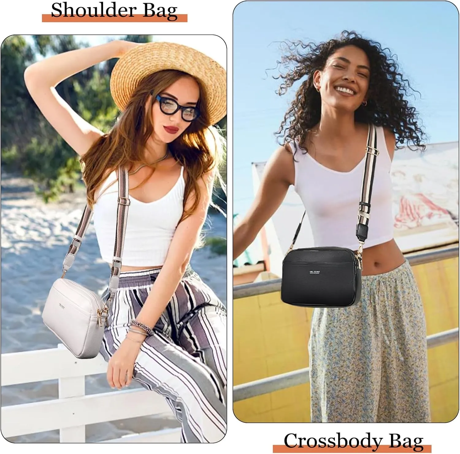 Vegan Leather Women's Crossbody Bag, Shoulder Purse with Wide Strap & Multi-Compartment Design for Daily & Travel