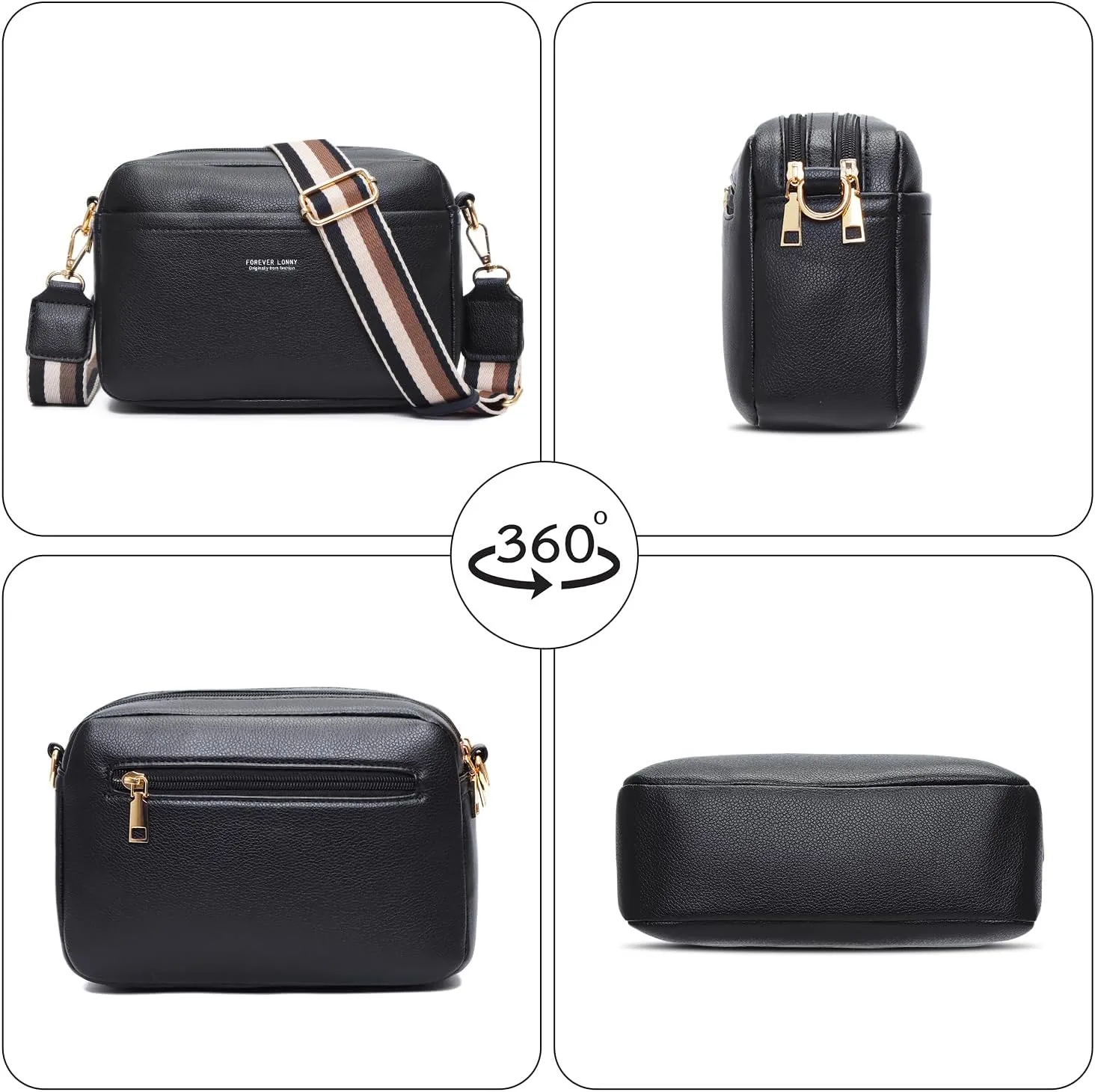 Vegan Leather Women's Crossbody Bag, Shoulder Purse with Wide Strap & Multi-Compartment Design for Daily & Travel