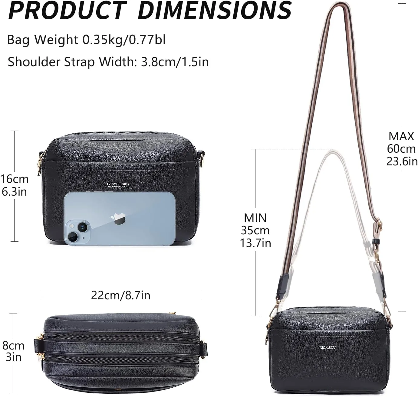 Vegan Leather Women's Crossbody Bag, Shoulder Purse with Wide Strap & Multi-Compartment Design for Daily & Travel