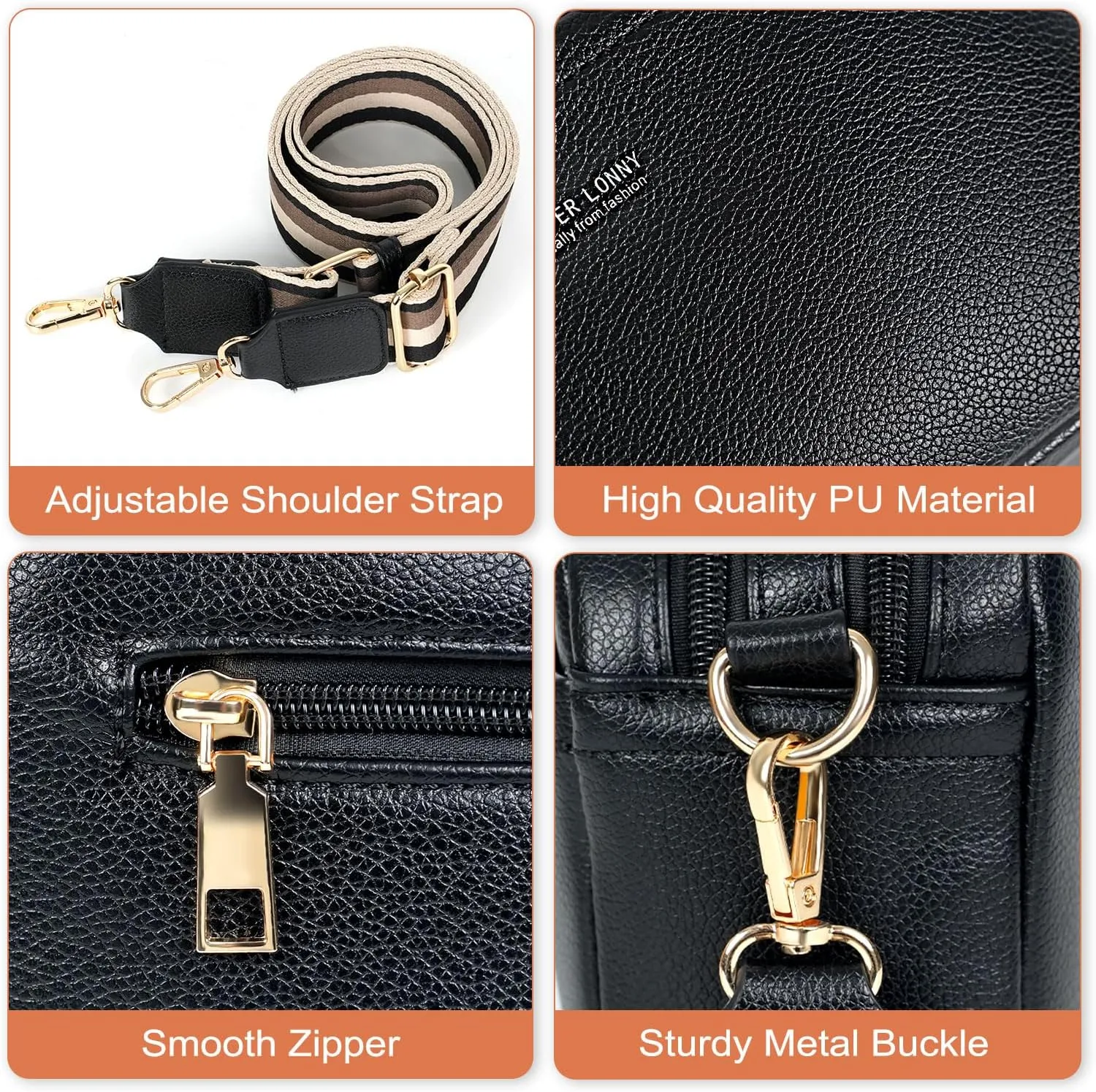 Vegan Leather Women's Crossbody Bag, Shoulder Purse with Wide Strap & Multi-Compartment Design for Daily & Travel