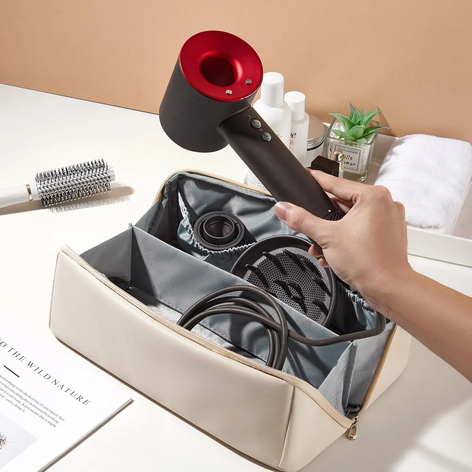 Veki Travel Storage Case for Dyson Airwrap Styler, Large Opening Travel Storage Bag Compatible for Shark Flexstyle Air Styling & Drying System, Portable Carrying Organizer for Hair Curler (Deep Black)