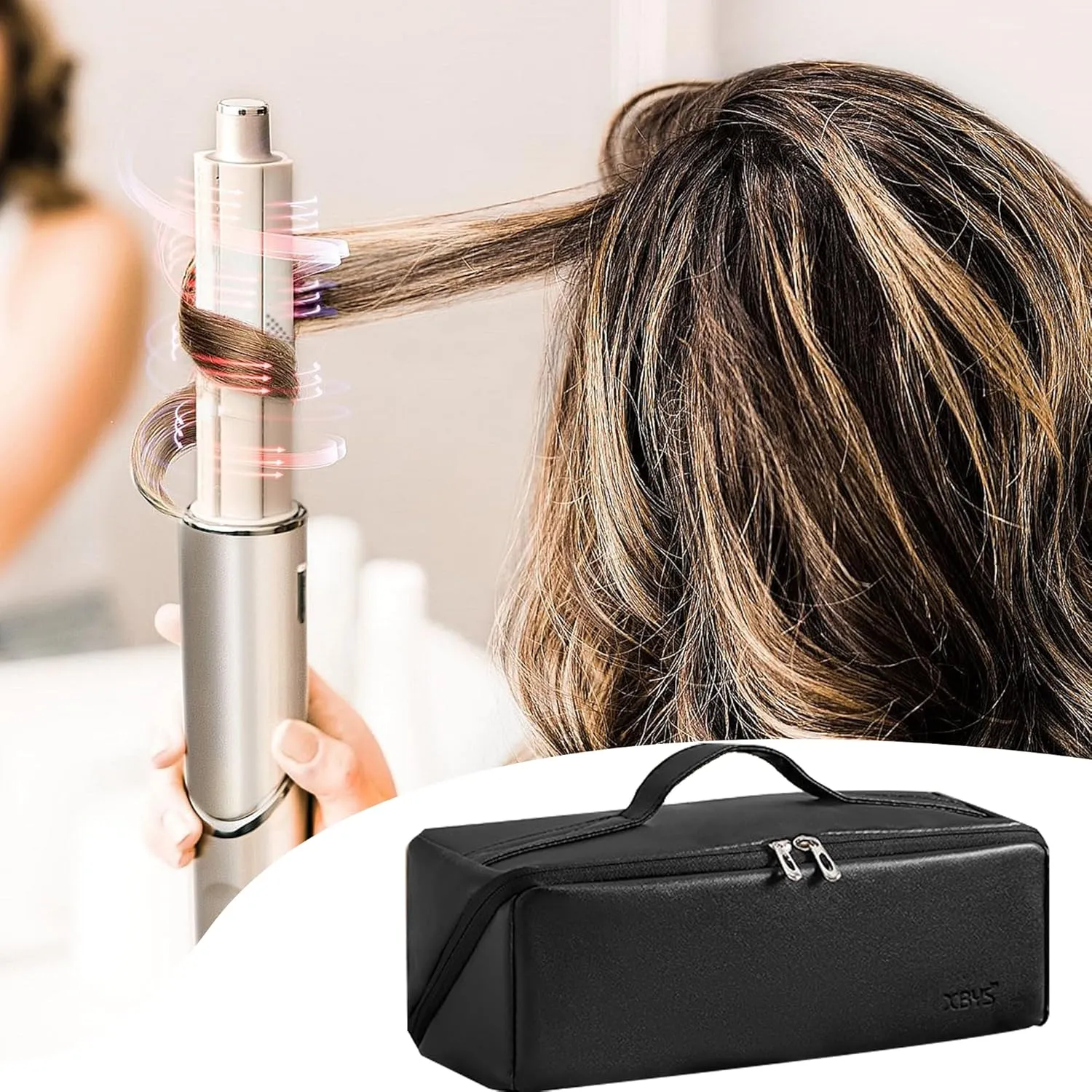 Veki Travel Storage Case for Dyson Airwrap Styler, Large Opening Travel Storage Bag Compatible for Shark Flexstyle Air Styling & Drying System, Portable Carrying Organizer for Hair Curler (Deep Black)