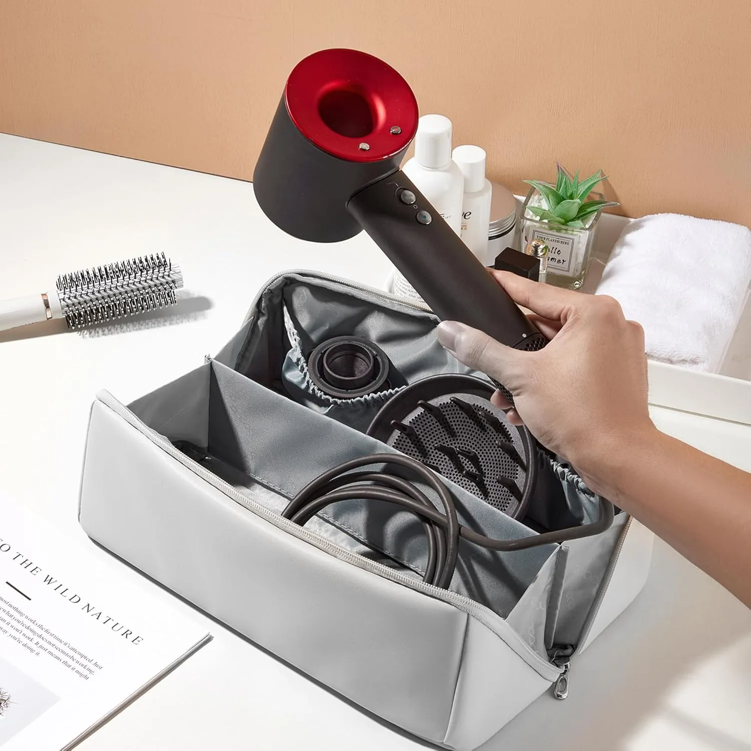Veki Travel Storage Case for Dyson Airwrap Styler, Large Opening Travel Storage Bag Compatible for Shark Flexstyle Air Styling & Drying System, Portable Carrying Organizer for Hair Curler (Grey)