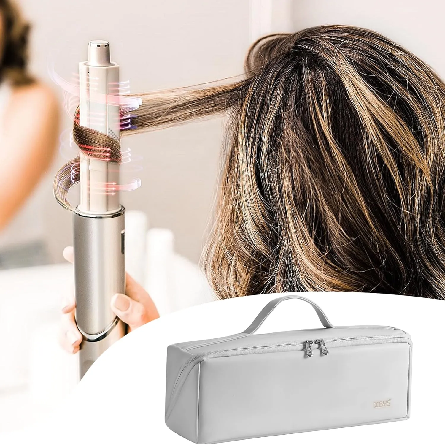 Veki Travel Storage Case for Dyson Airwrap Styler, Large Opening Travel Storage Bag Compatible for Shark Flexstyle Air Styling & Drying System, Portable Carrying Organizer for Hair Curler (Grey)