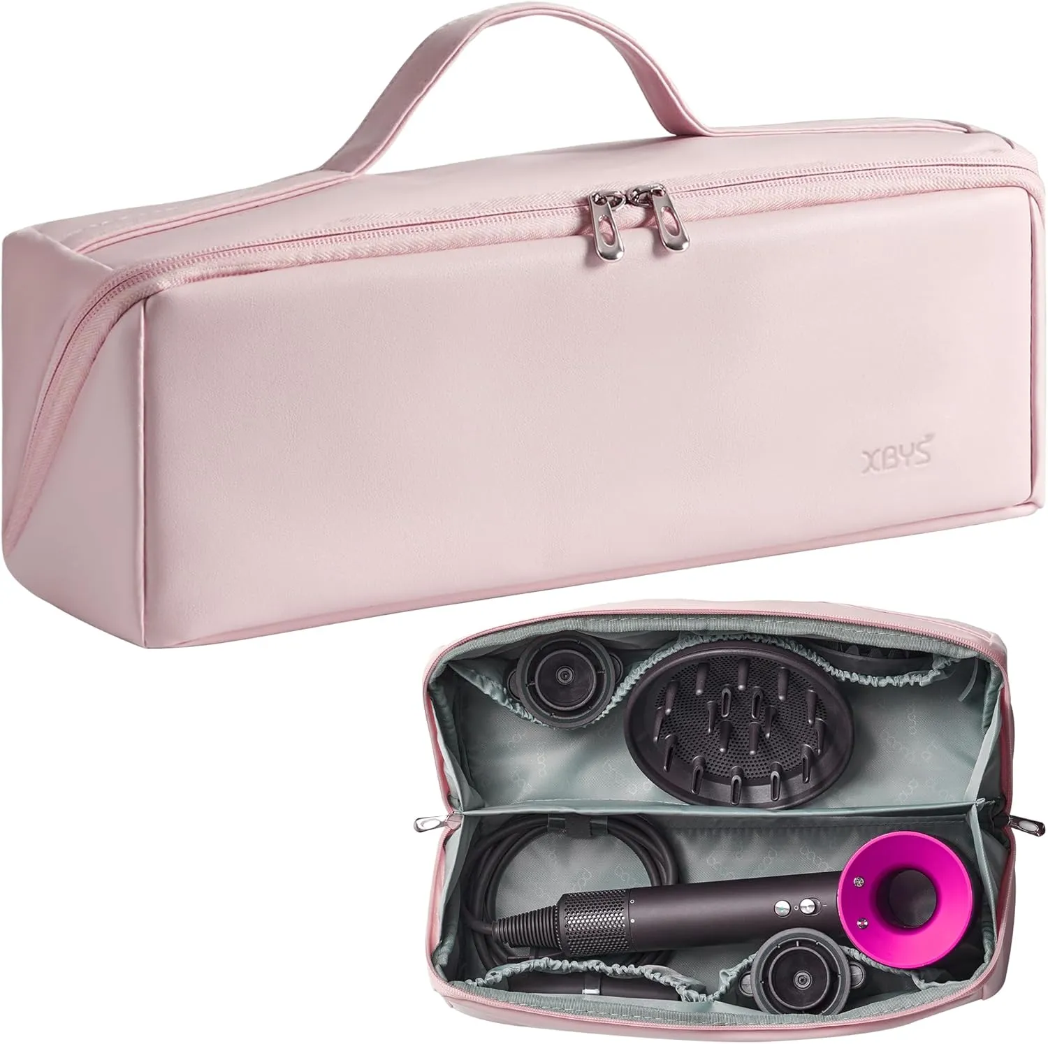 Veki Travel Storage Case for Dyson Airwrap Styler, Large Opening Travel Storage Bag Compatible for Shark Flexstyle Air Styling & Drying System, Portable Carrying Organizer for Hair Curler (Pink)