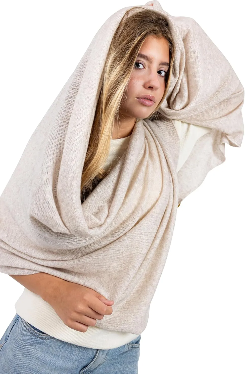 Velanio Cashmere Luxury Knitted Wrap Travel Shawl Scarf, Pashmina Stole, All-Season Scarf for Women Cashmere Wool Blend