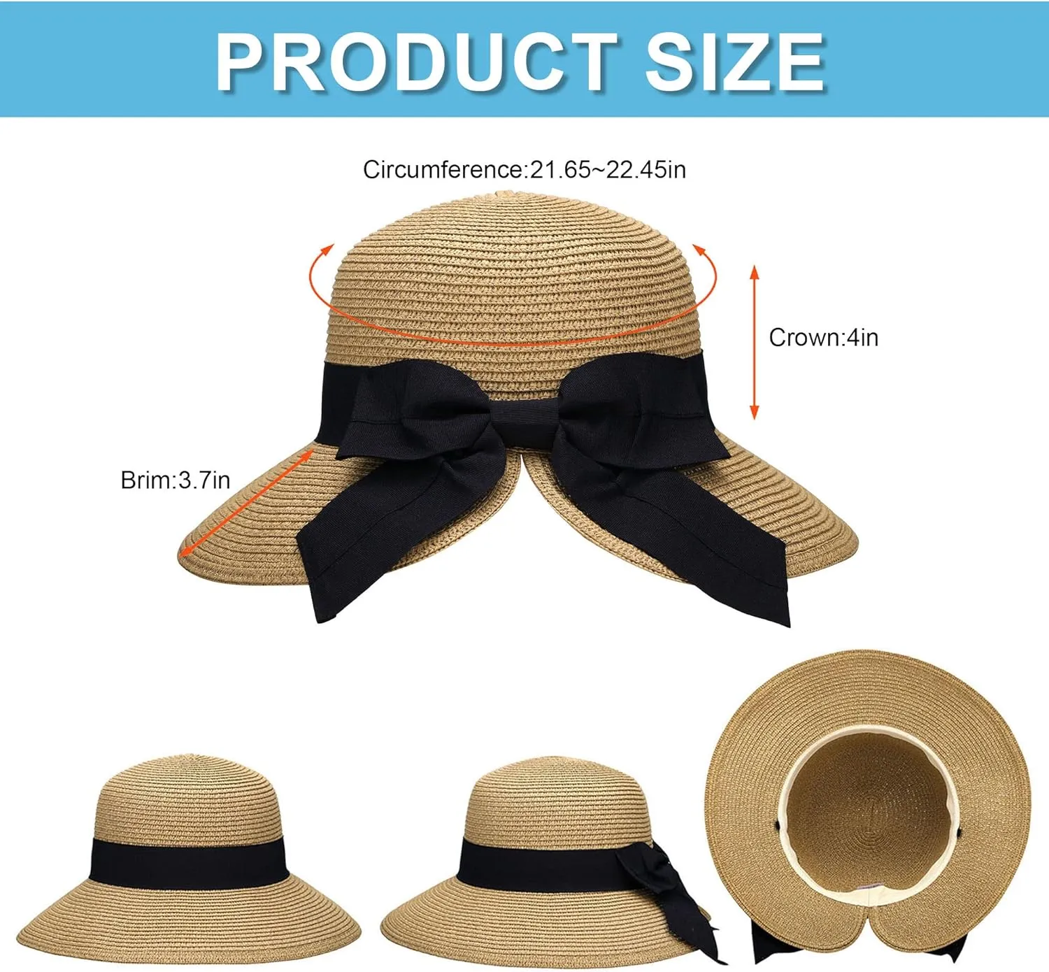 Verabella Sun Hats for Women UPF 50  Women's Lightweight Foldable/Packable Beach Sun Hat