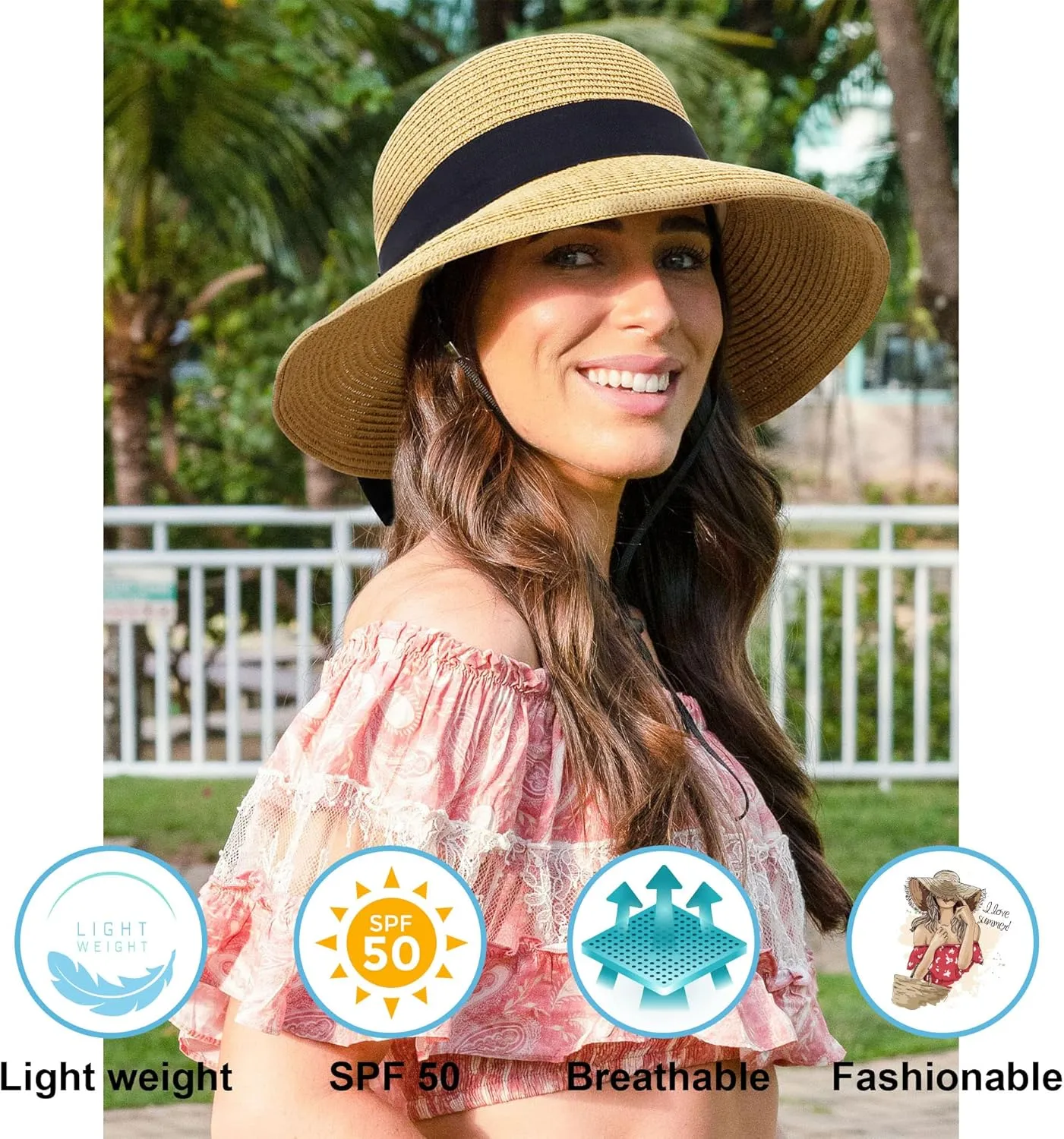 Verabella Sun Hats for Women UPF 50  Women's Lightweight Foldable/Packable Beach Sun Hat
