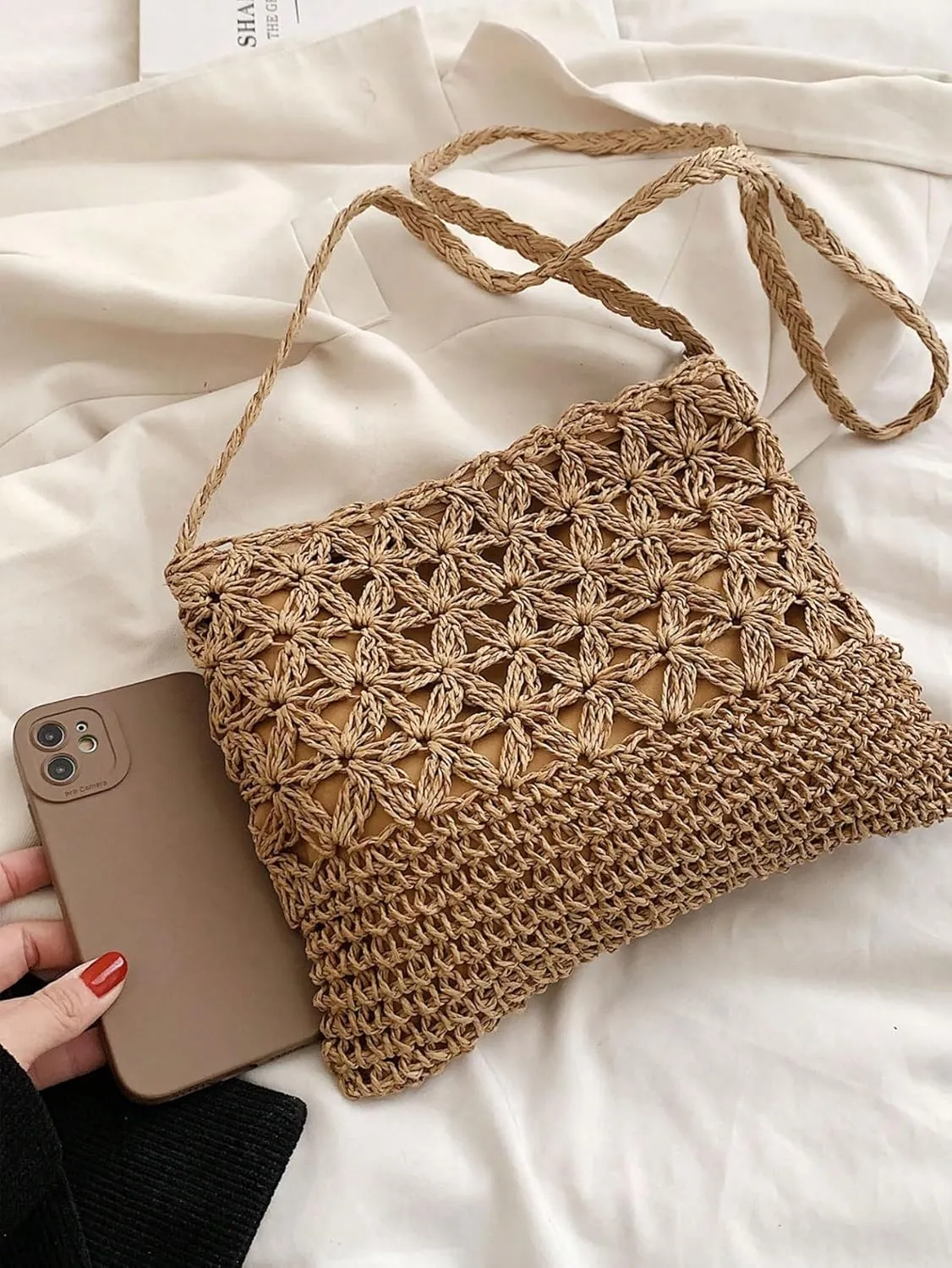 Verdusa Women Straw Crossbody Purse Casual Summer Bags Woven Shoulder Bag