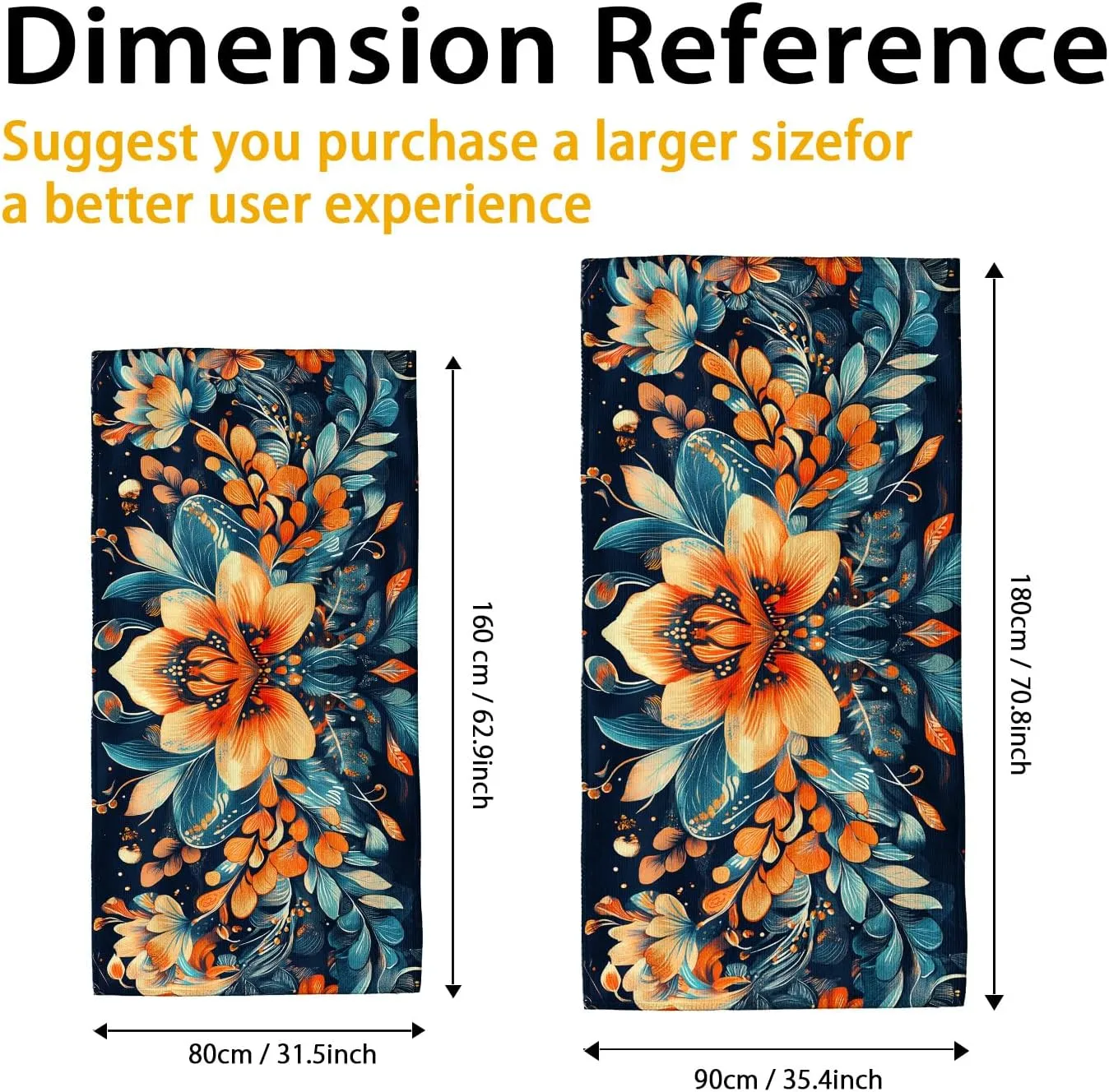 Vibrant Floral Microfiber Beach Towel Extra Large Blue with Orange Tropical Pattern Bath Towel, Quick Dry Sand Free Oversize Lightweight Beach Blanket, Summer Vacation Picnic Essentials 62x31 Inch