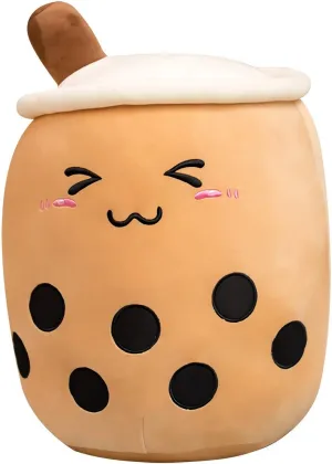 VICKYPOP Cute Bubble Tea Plush Toy Stuffed Boba Food Shaped Pillow Cushion Cartoon Fruit Milk Tea Gift for Kids (Brown Close Eyes, 13.7 inch)