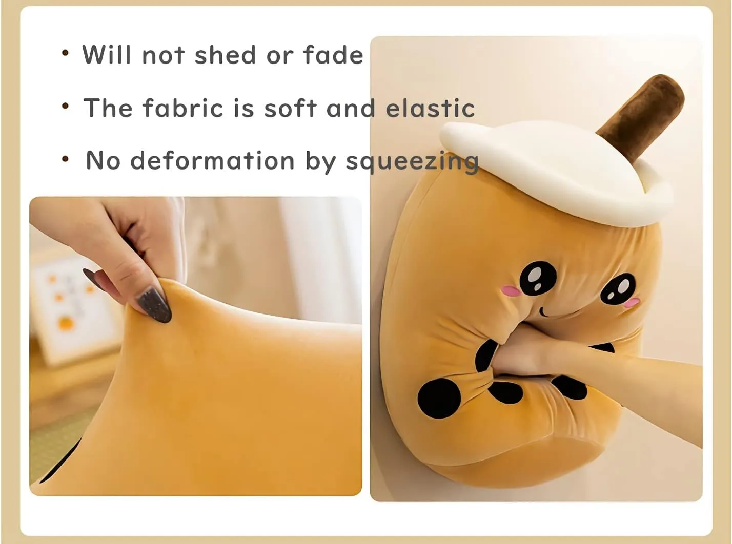 VICKYPOP Cute Bubble Tea Plush Toy Stuffed Boba Food Shaped Pillow Cushion Cartoon Fruit Milk Tea Gift for Kids (White Open Eyes, 13.7 inch)
