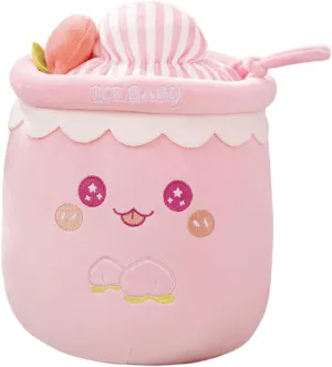 VICKYPOP Ice Boba Plush Toy Cute Fruit Bubble Tea Stuffed Throw Pillow Cushion Cartoon Food Shape Milk Tea Plush Gift for Child (Pink-peach, 11.8‘’/30cm)