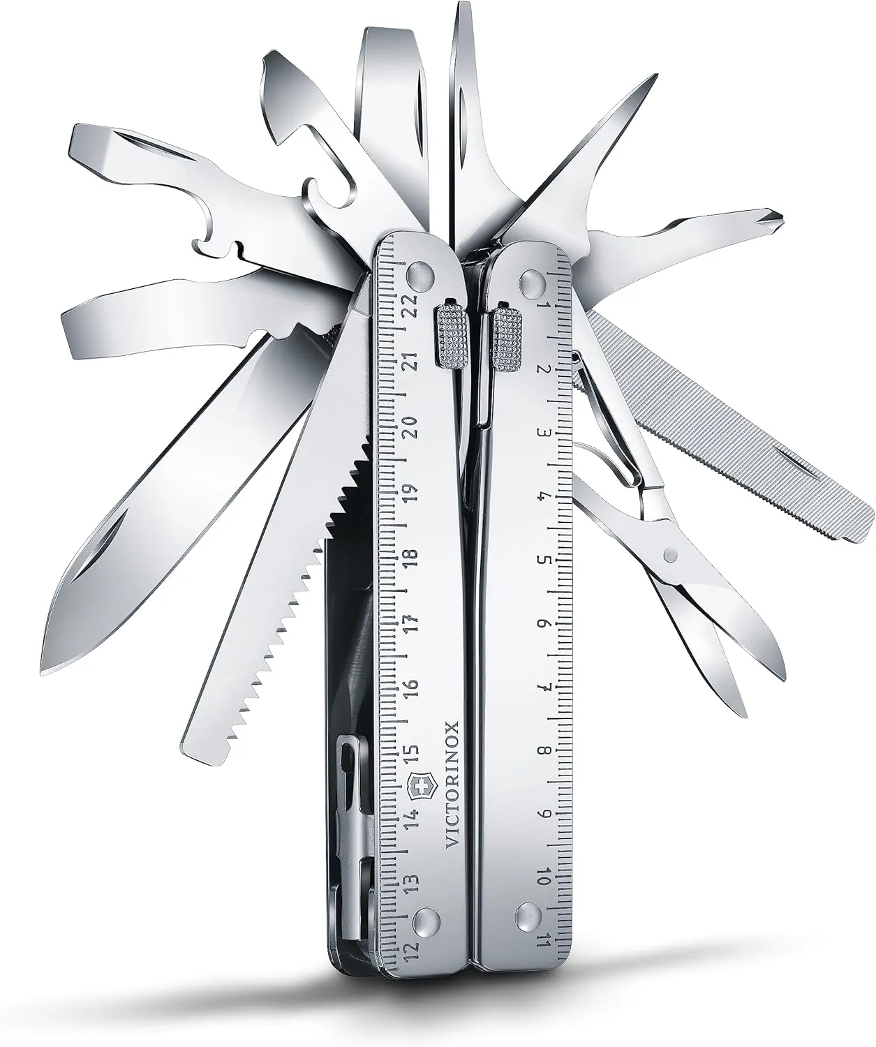 Victorinox Swiss Tool X Plus Ratchet Swiss Army Knife, 35 Function Swiss Made Multi-Tool with Needle-nose pliers, Wire Cutter, Crate Opener and Large Blade - Silver