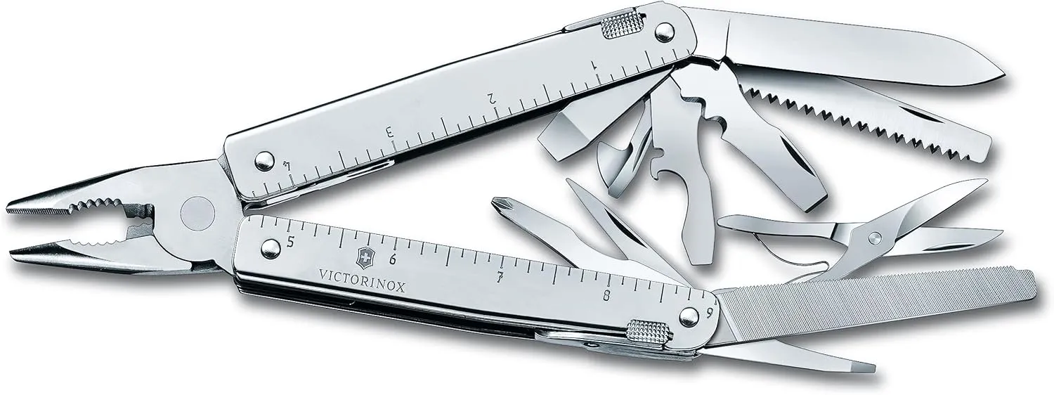 Victorinox Swiss Tool X Plus Ratchet Swiss Army Knife, 35 Function Swiss Made Multi-Tool with Needle-nose pliers, Wire Cutter, Crate Opener and Large Blade - Silver