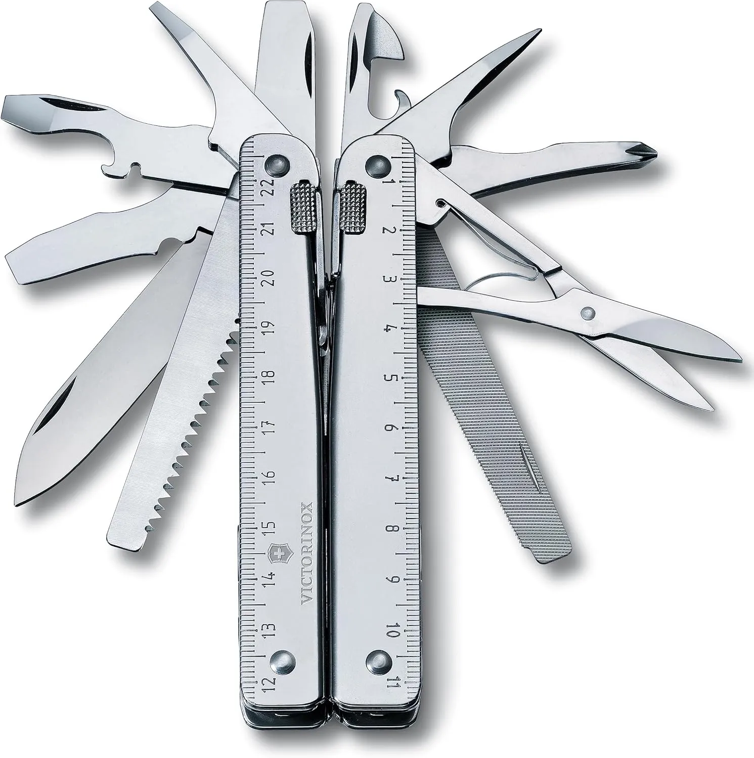 Victorinox Swiss Tool X Plus Ratchet Swiss Army Knife, 35 Function Swiss Made Multi-Tool with Needle-nose pliers, Wire Cutter, Crate Opener and Large Blade - Silver
