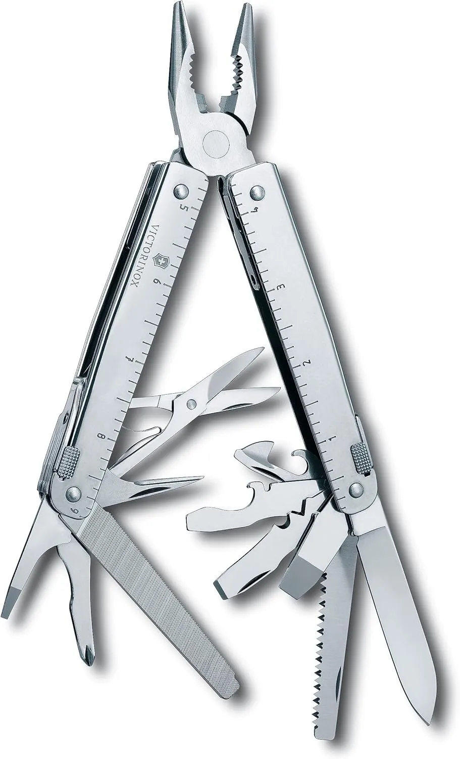 Victorinox Swiss Tool X Plus Ratchet Swiss Army Knife, 35 Function Swiss Made Multi-Tool with Needle-nose pliers, Wire Cutter, Crate Opener and Large Blade - Silver