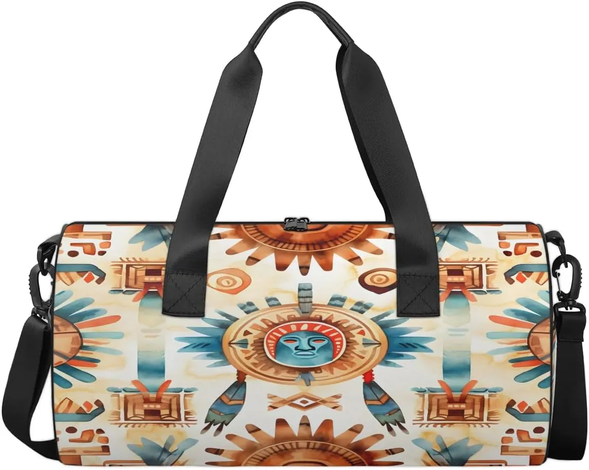 Village Pattern Abstraction Travel Gym Bag Waterproof Sport Dance Bag for Women Men Portable Gymnastics Duffel Bags Canvas Tote Carry on Handbag for Workout Overnight Weekender