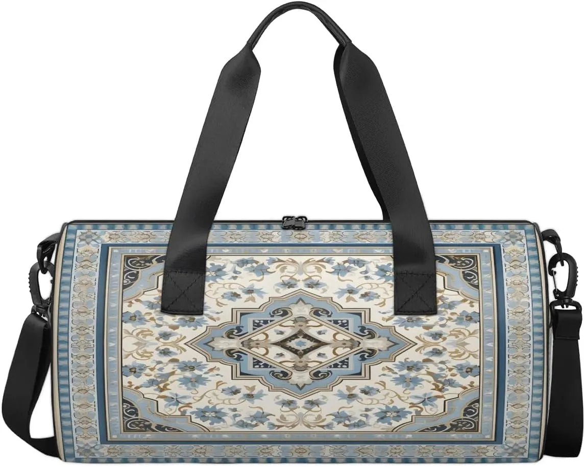 Village Pattern Florals Travel Gym Bag Waterproof Sport Dance Bag for Women Men Portable Gymnastics Duffel Bags Canvas Tote Carry on Handbag for Workout Overnight Weekender