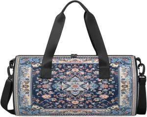Village Pattern Flower Travel Gym Bag Waterproof Sport Dance Bag for Women Men Portable Gymnastics Duffel Bags Canvas Tote Carry on Handbag for Workout Overnight Weekender