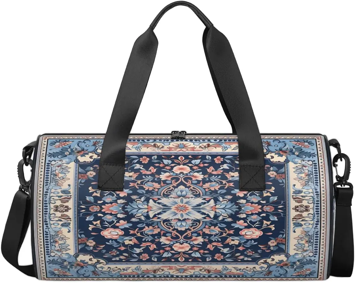 Village Pattern Flower Travel Gym Bag Waterproof Sport Dance Bag for Women Men Portable Gymnastics Duffel Bags Canvas Tote Carry on Handbag for Workout Overnight Weekender
