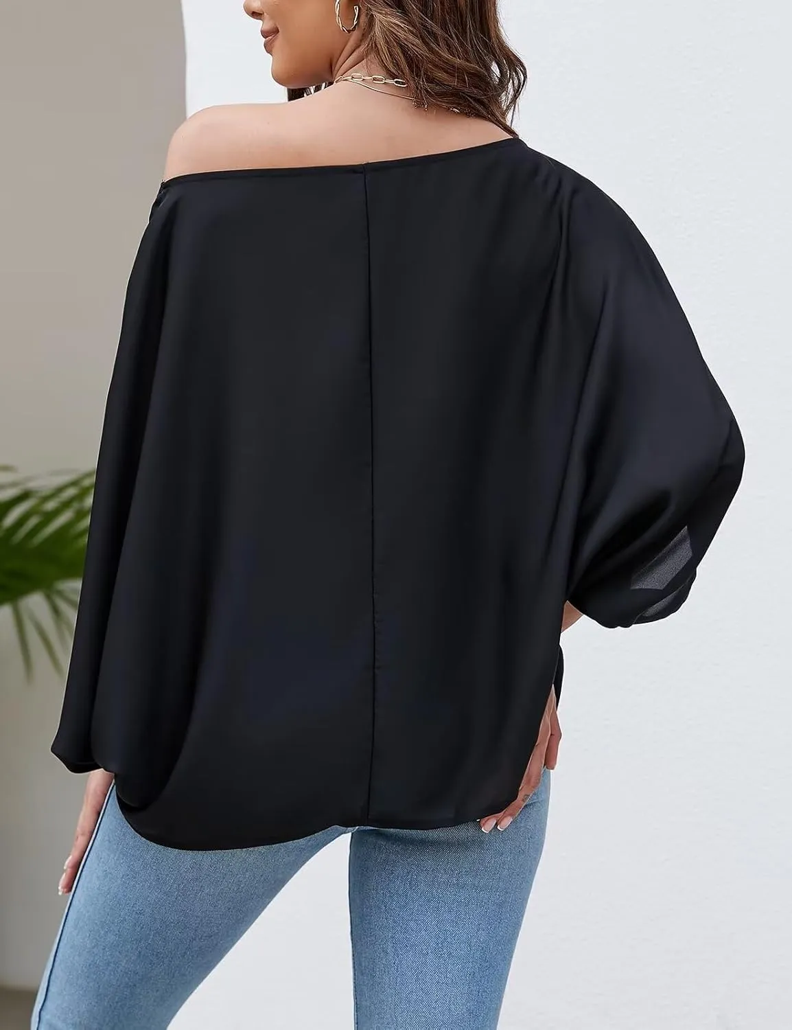 VIMPUNEC Womens Off The Shoulder Flowy Tops Casual Batwing Sleeves Blouses Loose Chiffon Shirts