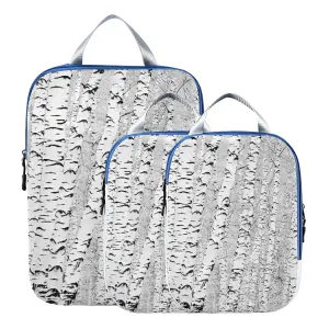 Vintage Birch Forest White Birch Texture 3 Piece set Cubes Expandable Adjustable Luggage Packing Bags, Ultralight Organizer Accessories Travel Suitcase Compressible Bags