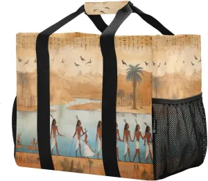 Vintage Egyptian Characters Foldable Travel Duffel Bag for Men Women Waterproof Weekender Overnight Carry On Tote Bag with Comfortable Handle Sports Gym Bag for Business Trips Sport Hospital Airplane