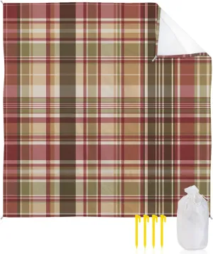 Vintage Plaid Beach Blanket Large with Stakes Waterproof Sandproof Beach Mat with Corner Pockets for Outdoor Travel Camping Hiking Picnic Essentials,Country Retro Buffalo Plaid Multicolor 95"x80"