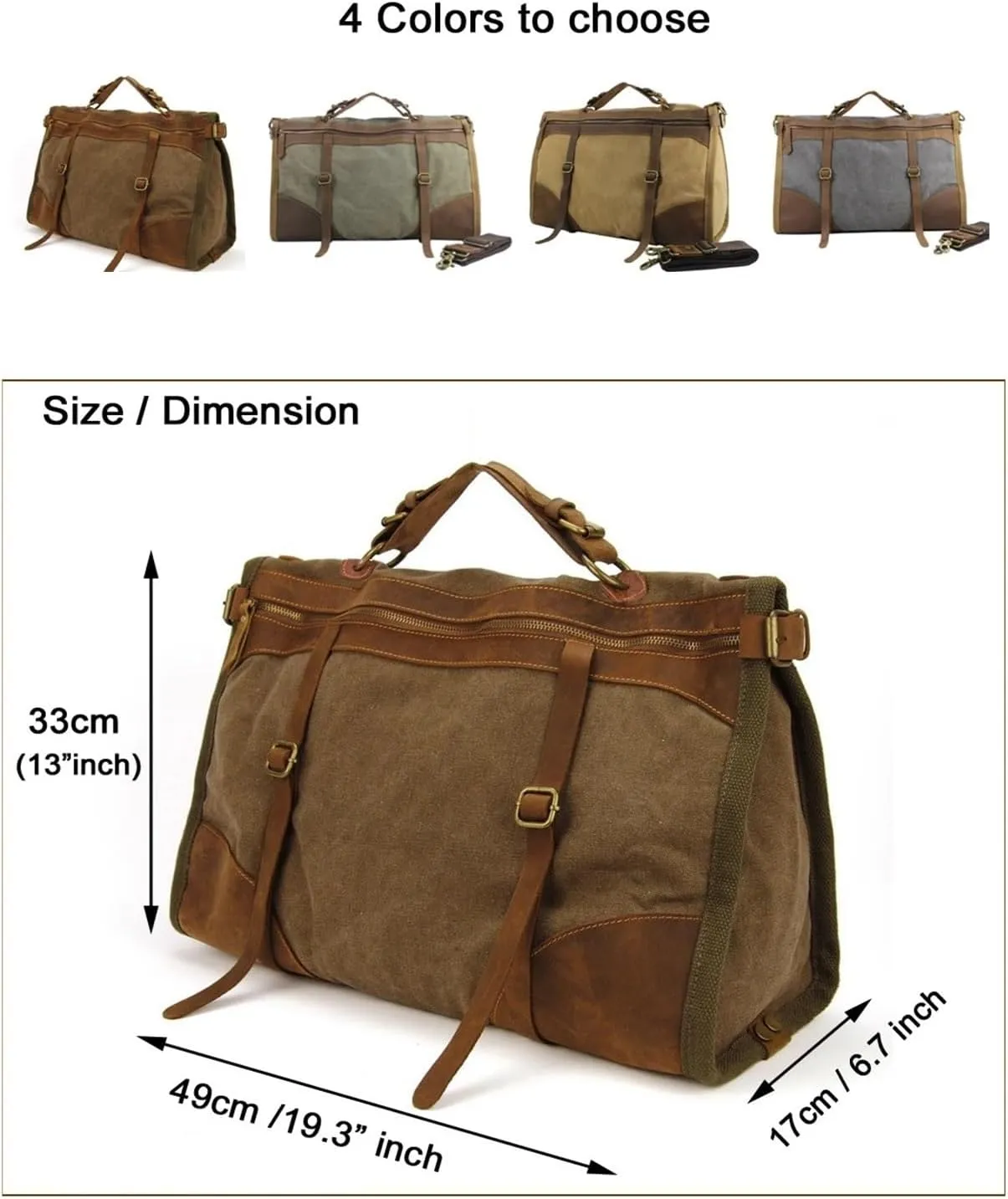 Vintage Retro Canvas Leather Men Travel Bags Luggage Bags Men Weekend Bag Overnight Duffle Bags Tote Leisure Suitable For Traveling, Business Trip, Outdoor(Grey)