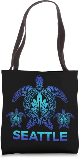 Vintage Seattle Washington Ocean Blue Sea Turtle Souvenirs Tote Bag