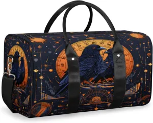 Vintage Travel Duffle Bag, Sports Gym Bags for Women Men, Carry On Weekender Overnight Bag, Black Birds Workout Hospital Airplane Trips Bag