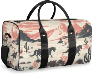 Vintage West Cowboy Travel Duffle Bag, Sports Gym Bags for Women Men, Carry On Weekender Overnight Bag, Wild West Cowboy Workout Hospital Airplane Trips Bag
