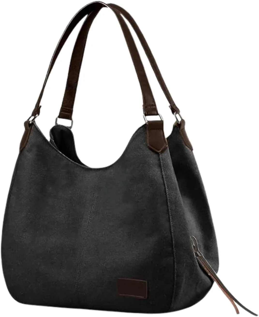 Vintage Women's Canvas Daily Shoulder Bag, Multi-Compartment, Cotton, Stylish, Black