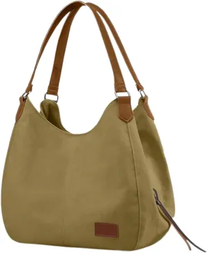 Vintage Women's Canvas Daily Shoulder Bag, Multi-Compartment, Cotton, Stylish, Light Brown