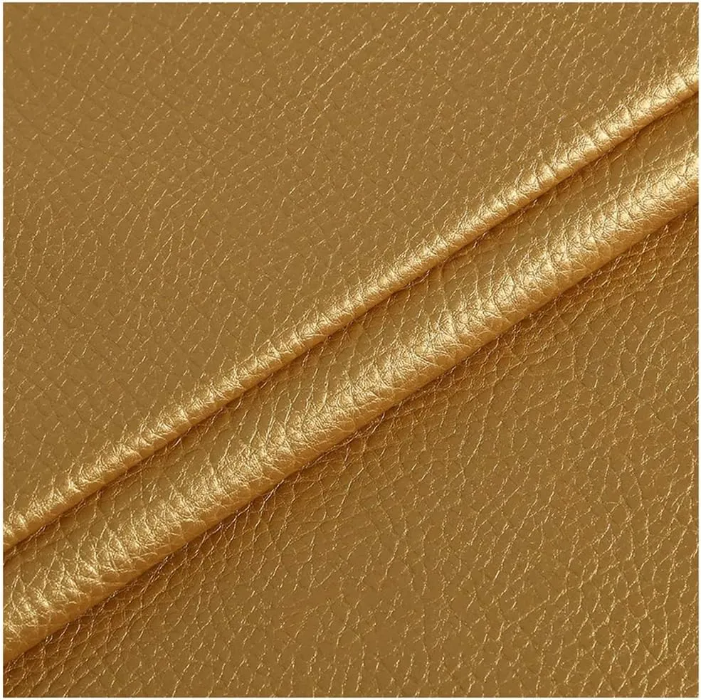 Vinyl Faux Leather Fabric Cotton Back for Hand Crafts DIY Tooling Sewing Hobby Workshop Crafting Wallet Making Square(Gold,1.38x6m)