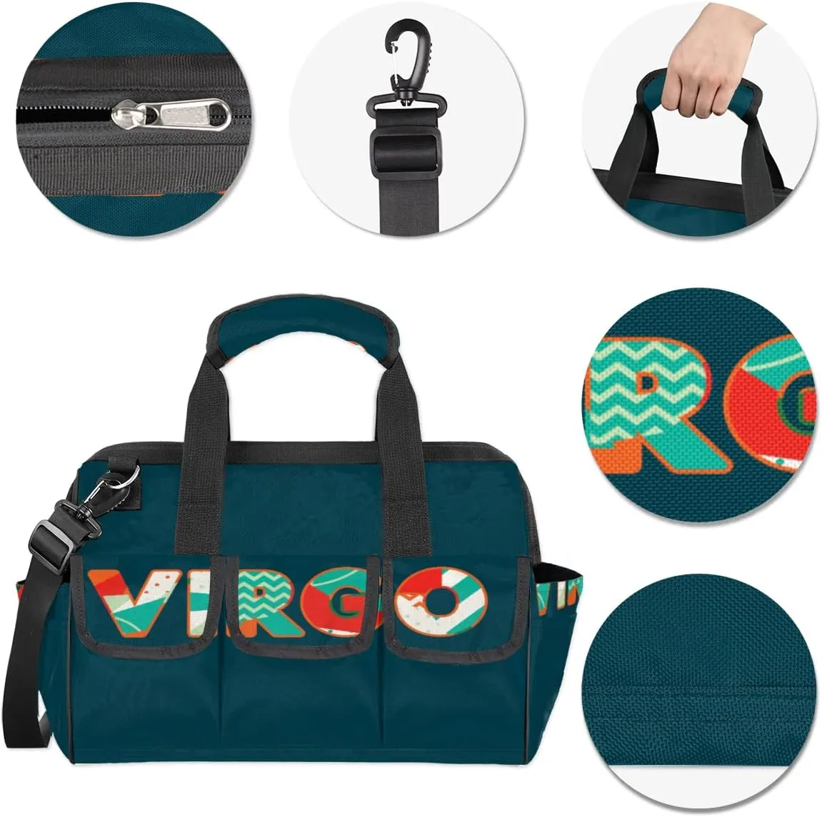 Virgo Tool Bag for Men Women Heavy Duty Multi-Pockets Wide Mouth Tool Tote Waterproof Tool Bag Organizer with Adjustable Shoulder Strap