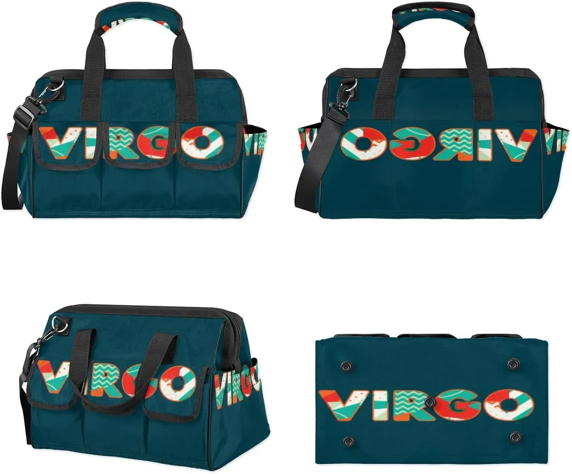 Virgo Tool Bag for Men Women Heavy Duty Multi-Pockets Wide Mouth Tool Tote Waterproof Tool Bag Organizer with Adjustable Shoulder Strap