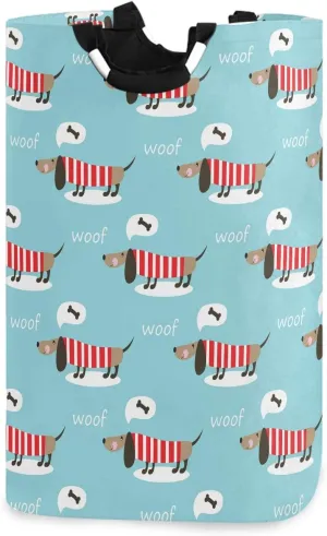 visesunny Collapsible Laundry Basket Hungry Dog Woof Cartoon Animal Large Laundry Hamper with Handle Toys and Clothing Organization for Bathroom, Bedroom, Home, Dorm, Travel