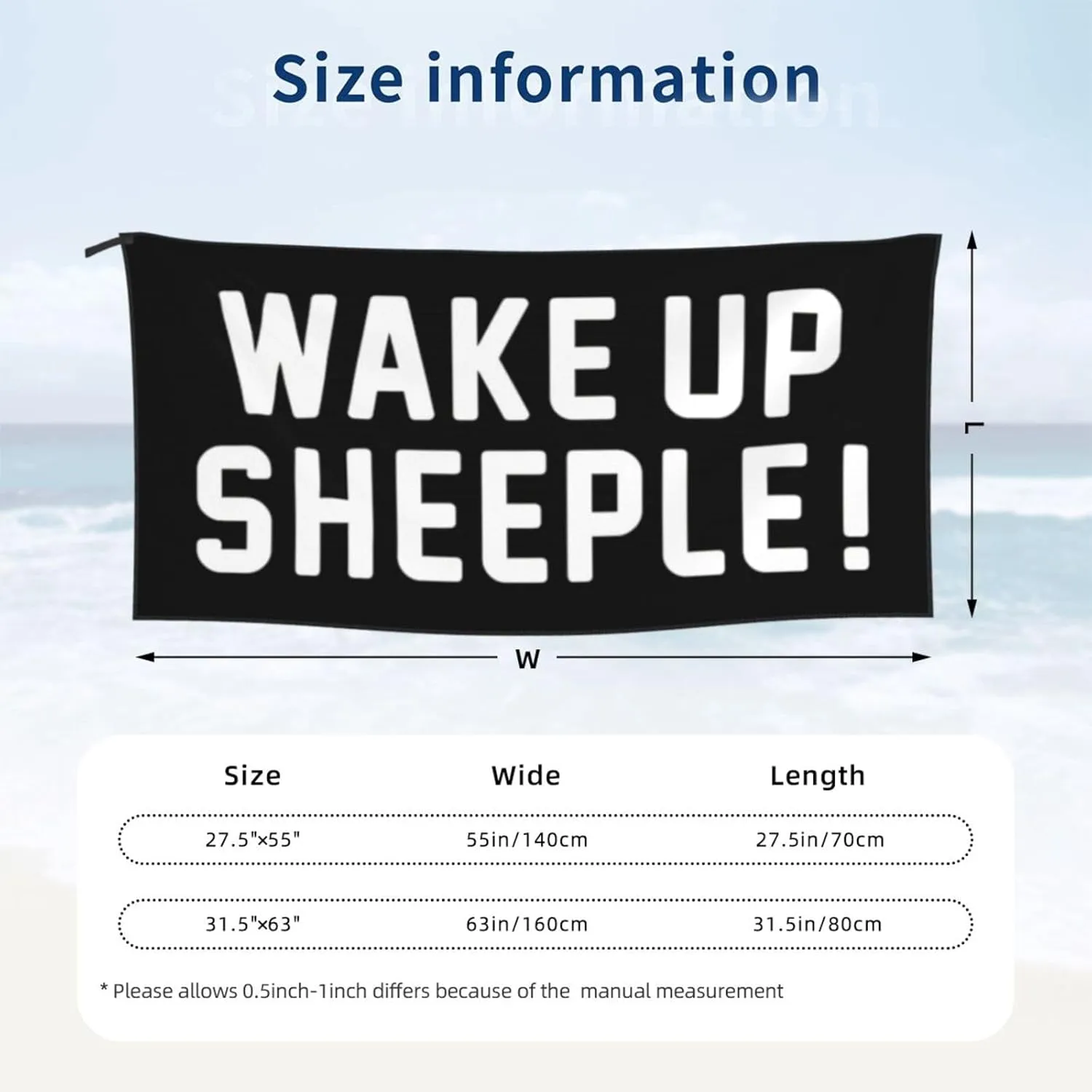 Wake UP SHEEPLE Beach Towel with Travel Bag 31.5"x63" Quick Dry Sand Free Lightweight Large Oversized Towels Light Vacation Essentials
