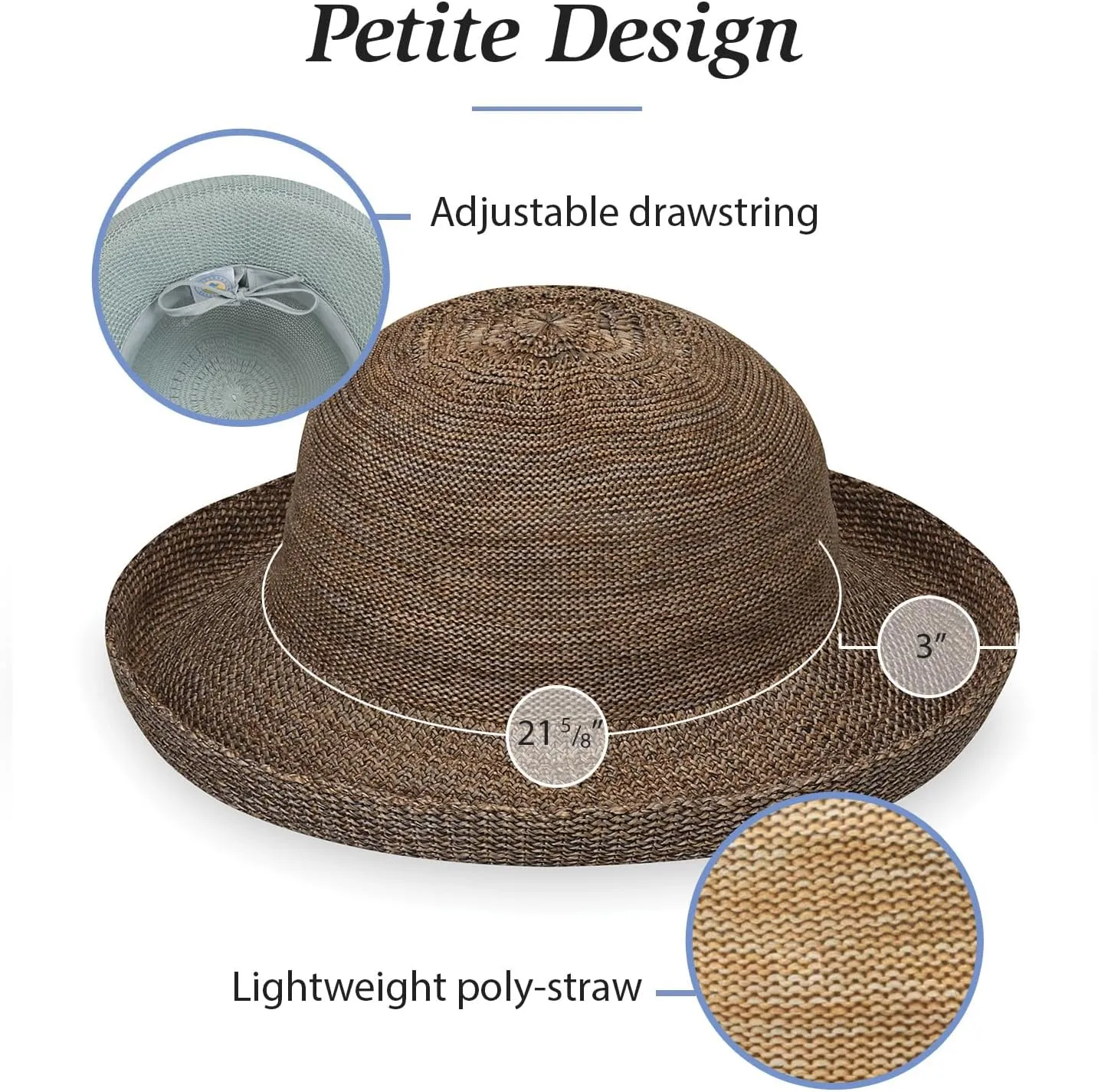 Wallaroo Hat Company Women’s Petite Victoria Sun Hat – Wide Brim, Packable, Adjustable, Breathable, Small Summer Beach Hat