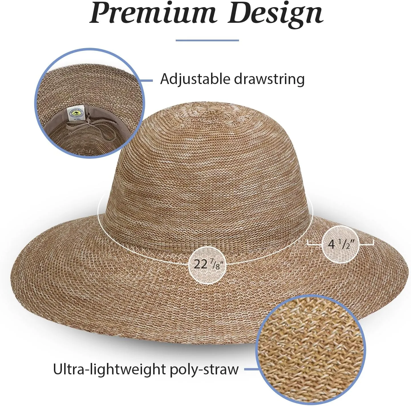 Wallaroo Hat Company Women’s Victoria Diva Sun Hat – Wide Brim, Packable, Adjustable, Lightweight, Medium, Summer Beach Hat