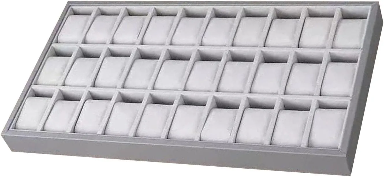 Watch Jewelry Tray Organizer for Bracelets Bangles and Watches Wood PU Leather Display Storage Case 30 Slot
